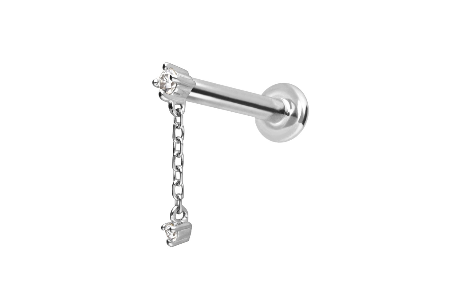 14 Karat Gold Labret Piercing mit Innengewinde 2 MOISSANITE + KETTE